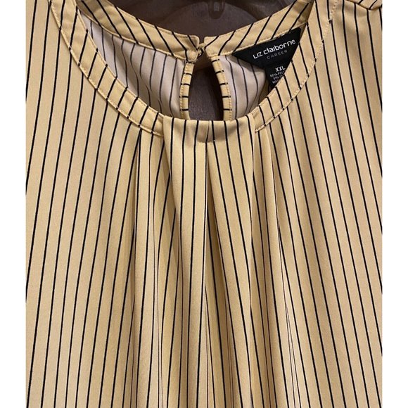 Liz Claiborne Blouse Yellow with Black Stripes XXL Short Sleeves Pleated - Picture 3 of 5